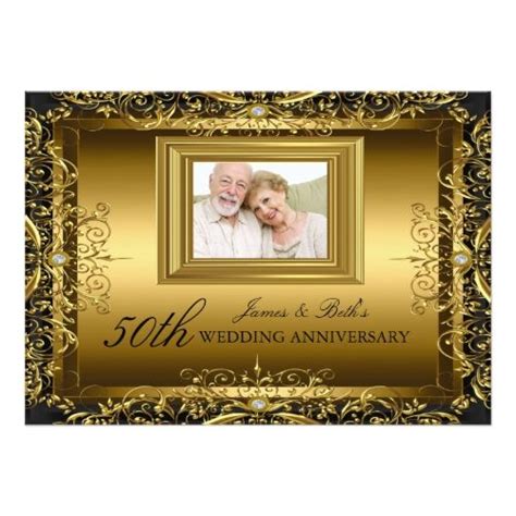 Jewel Damask Gold 50th Wedding Anniversary Invite Zazzle