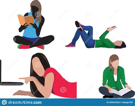 Young Girls Lying Down Reading A Book Stock Vector Illustration Of