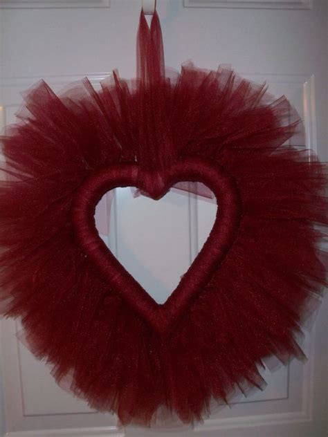 Tulle Heart Wreath Valentine Day Wreaths Wreath Crafts Valentines Items