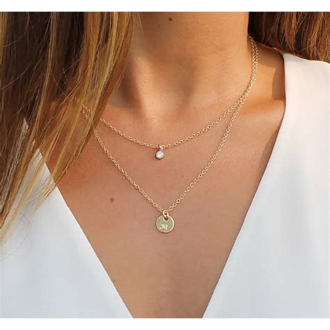 Layered Gold Necklace Gold Initial Necklace Personalized Jewelry14k