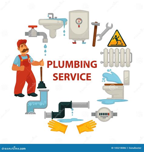 Plumbing Service Promotional Poster With Worker And Broken Sanitary