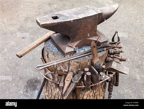 Old Anvil With Blacksmith Tools On The Outdoors Stock Photo 88715415