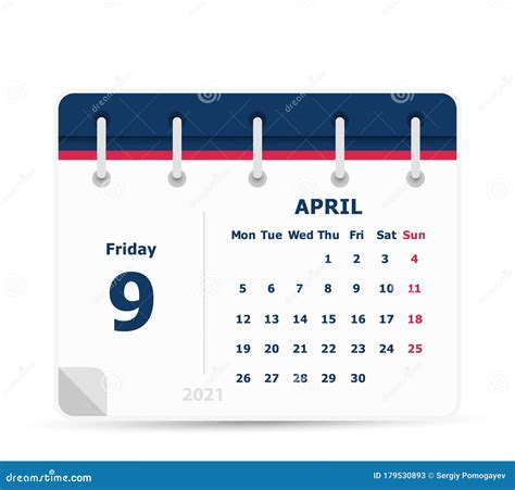 April 9 Calendar Icon 2021 Stock Vector Illustration Of Event