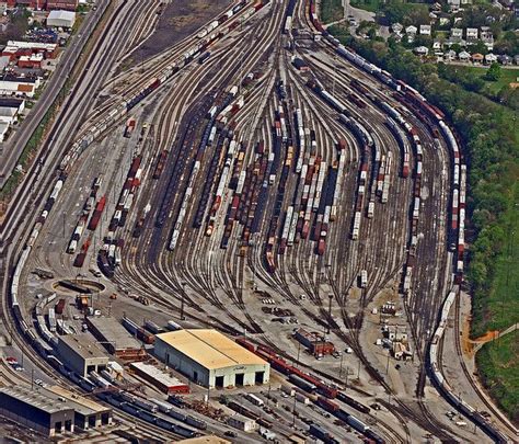 An Aerial View Of A Train Yard With Many Trains