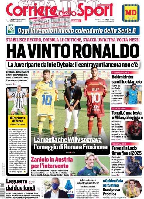 It is one of three major italian sports daily newspapers and has the largest readership in central and southern italy, the fourth most read throughout the country. CORRIERE DELLO SPORT - La prima pagina di oggi, 10 ...