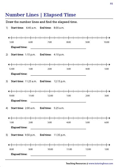 Elapsed Time On A Number Line Worksheet Worksheets For Kindergarten