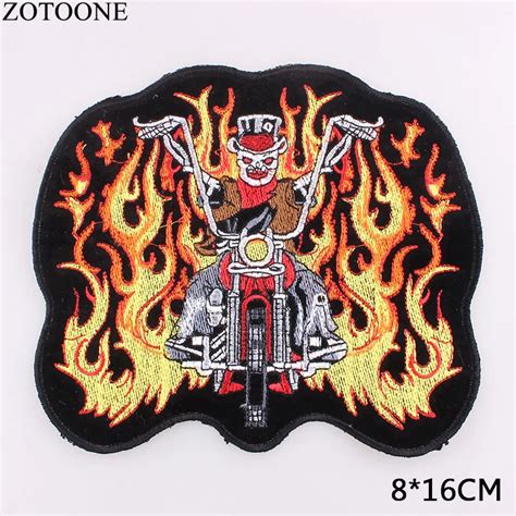 Zotoone Embroidery Iron On Patches For Clothes Big Skull Punk Fire