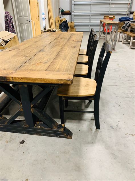Rustic 8ft Long Pedestal Farmhouse Table Bench And Chairs Provincial