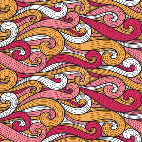 Abstract Colorful Curly Lines Seamless Patterns Set Waves And Curls