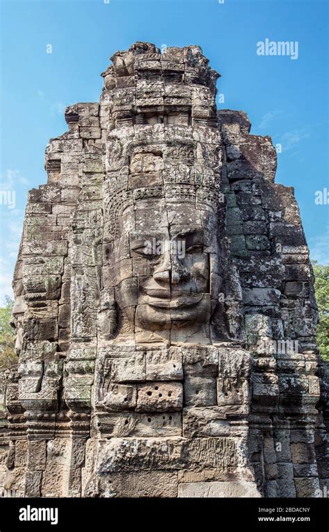Buddha Face Carved In Stone At The Bayon Temple Angkor Thom Angkor