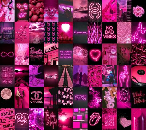 Boujee Pink Neon Wall Collage Kit Black And Pink Neon Collages Pink