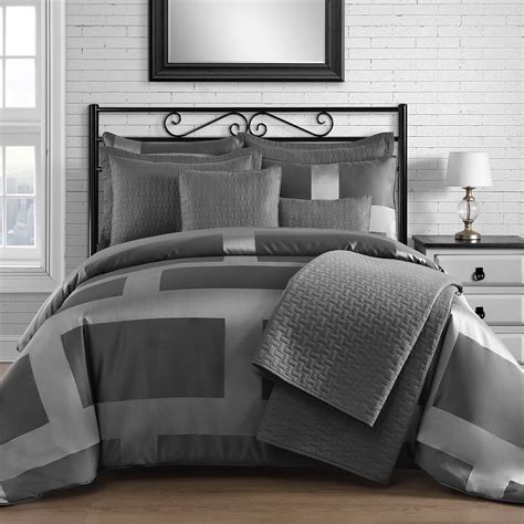 King And Queen Home Modern Frame Microfiber Lacquer 8 Piece Comforter And Coverlet Set Queen