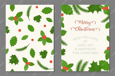 Premium Vector Merry Christmas Greeting Card And Mistletoe Seamless