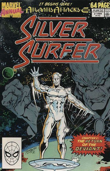 Silver Surfer Comic Book Cover With An Image Of A Man Standing In Front