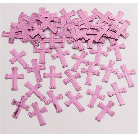 Pink Embossed Crosses Confetti Religious