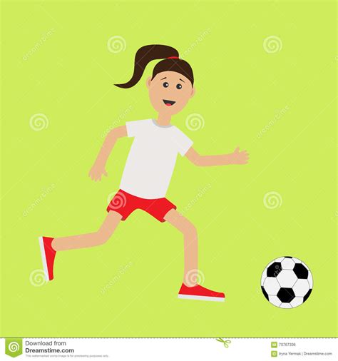 Funny Cartoon Running Girl With Soccer Ball Football