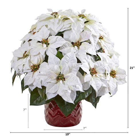 21 White Poinsettia Artificial Arrangement In Red Vase Nearly Natural