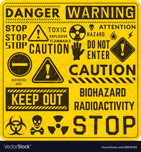 Danger Signs And Warning Lettering Caution Vector Image