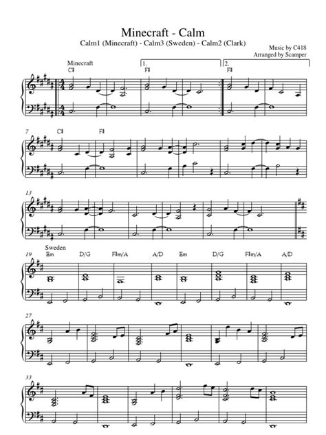 Minecraft Piano Calm Sheet Music Pdf