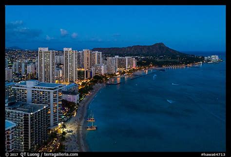 Picturephoto Aerial View Of Waikiki Beach Skyline And Diamond Head At Night Honolulu Oahu