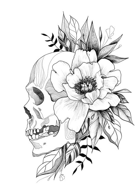 Skull On One Side Of Flowers Girl On The Otherincorporate Snake