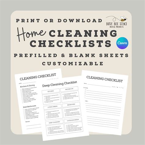 Home Cleaning Digital Checklist Blank And Prefilled Lists Etsy