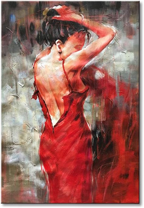 Seekland Art Hand Painted Red Sexy Girl Abstract Canvas Wall Art Impression Figure Oil Painting