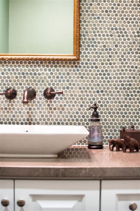 Penny Round Tile Accent Wall In Powder Room Hgtv