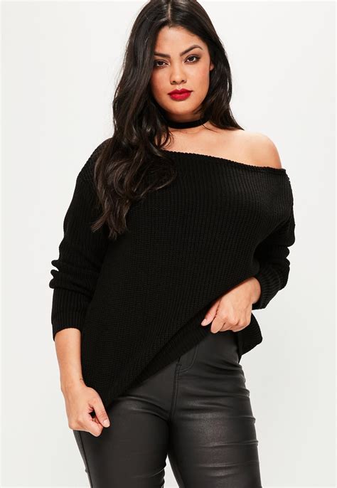 Missguided Plus Size Black Off Shoulder Knitted Sweater Plus Size Outfits Fashion Plus