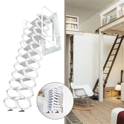 12 Steps Wall Mounted Folding Stairs Retractable Pull Down Attic Ladder