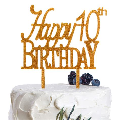Buy Aerzetix Happy 10th Birthday Cake Topper Acrylic Gold Glitter Ten