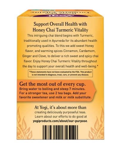 Yogi Honey Chai Turmeric Vitality Herbal Tea Bags Ct Fred Meyer