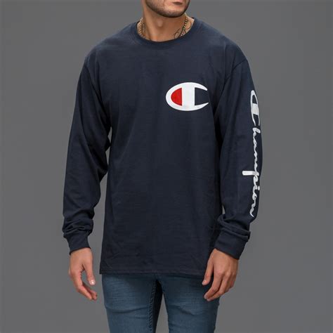 Collection on the site are sure to amaze you with their ultimate style statements. Navy Blue Champion Long Sleeve T-shirt - WEHUSTLE ...