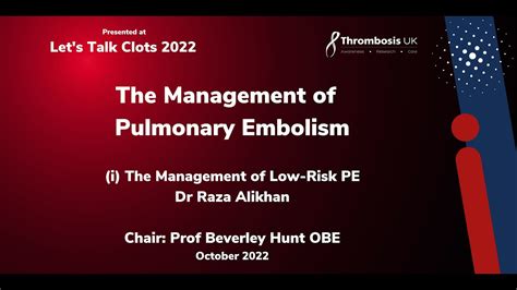 Management Of Low Risk Pe Youtube