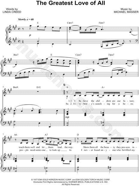 * he just missed having two more #1 records when two of his records peaked at #2, the above the greatest love of all and his covered version of tony from topeka, ksdespite the message in the lyrics, i think this is one of the most depressing songs of all time. Whitney Houston "The Greatest Love of All" Sheet Music in ...