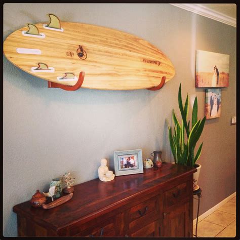 Dark Stained Wooden Surfboard Wakeboard Wall Rack Storage Wall