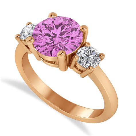 Round 3 Stone Pink Sapphire And Diamond Engagement Ring 14k Rose Gold 2