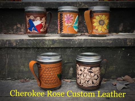 Handmade Leather Mason Jar Wraps Leather Mason Jar Leather Handmade Custom Leather