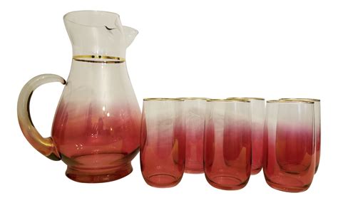 Vintage Blendo Mid Century Modern West Virginia Glass Pitcher And Glass Set 7 Pieces In 2020