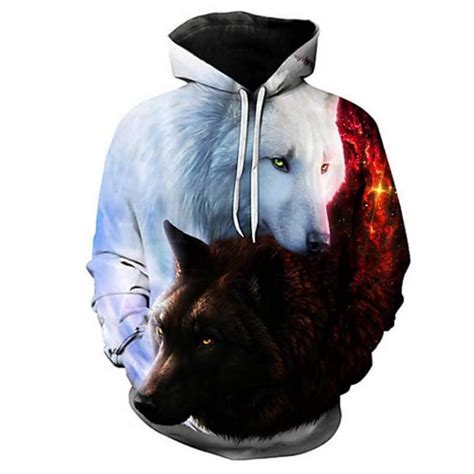 3d White And Red Wolves Hoodie Quymart Apparel