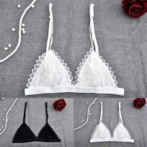Intimates Sleep Floral Sheer Lace Triangle Bralette Bra Crop Top