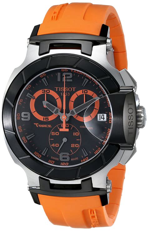 tissot men s t0484172705704 t race two tone stainless steel watch with orange rubber band