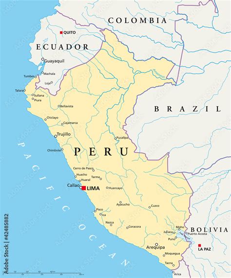 Peru Political Map With Capital Lima National Borders Most Important