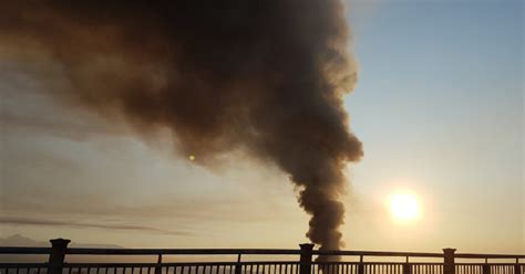 Massive Smoke Plume Created By Barge Fire On Fraser River Georgia