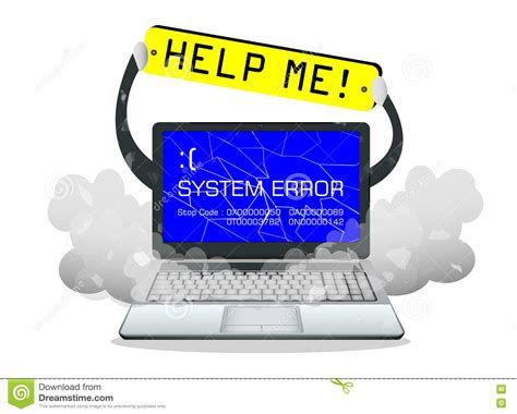 :( by win7nerd, february 25, 2013 in technology talk. Broken Laptop Error Screen With Help Me Banner Stock ...