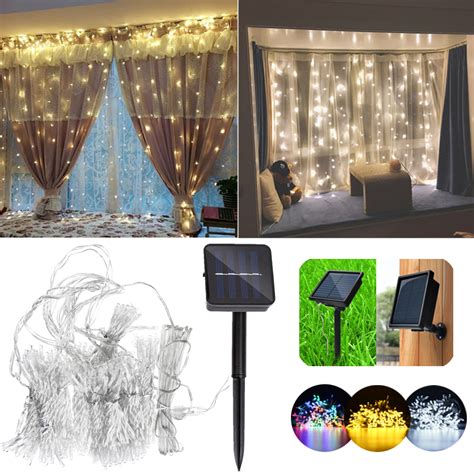 Solar Powered Waterproof Two Installations 300 Leds Fairy Curtain