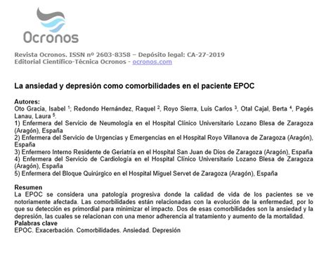 Futuro de los marcadores biológicos en la epoc. La ansiedad y depresión como comorbilidades en el paciente ...
