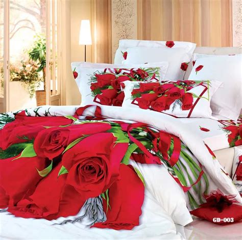 6pcs 3d Red Rose Flower Print Floral Bedding Set King Queen Size Duvet