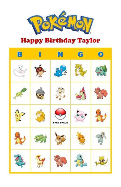 Pokemon Birthday Party Game Bingo Cards Basic Pokemon Ebay
