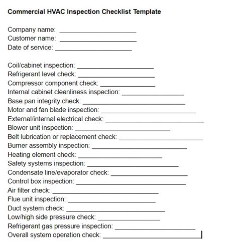 Printable Hvac Inspection Checklist Template Printable World Holiday